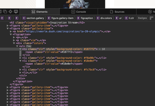 Photo of code from the website Veerle